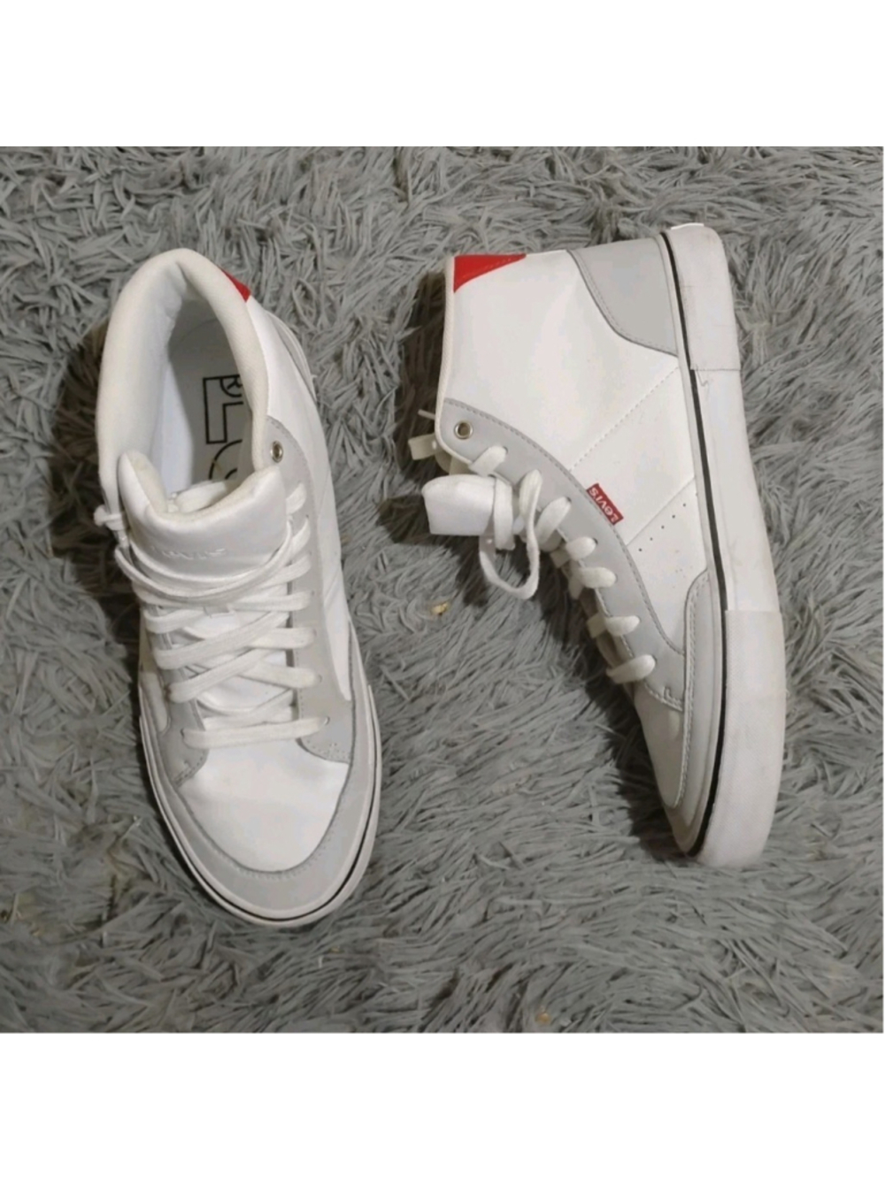 Levi's Men Size 9 Drive High Top Faux-Leather Lace-Up White Grey Sneakers